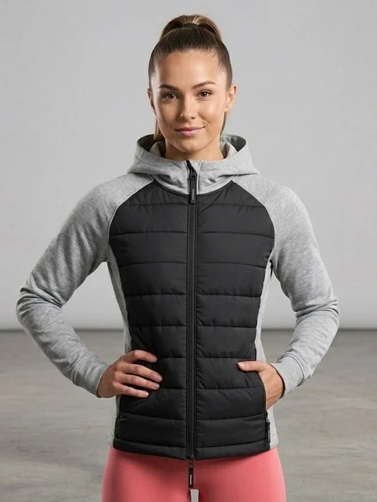 🌟DKNY Sport Quilted Front Hoodie Jacket in Black/Light Gray Size XL - Picture 2 of 3